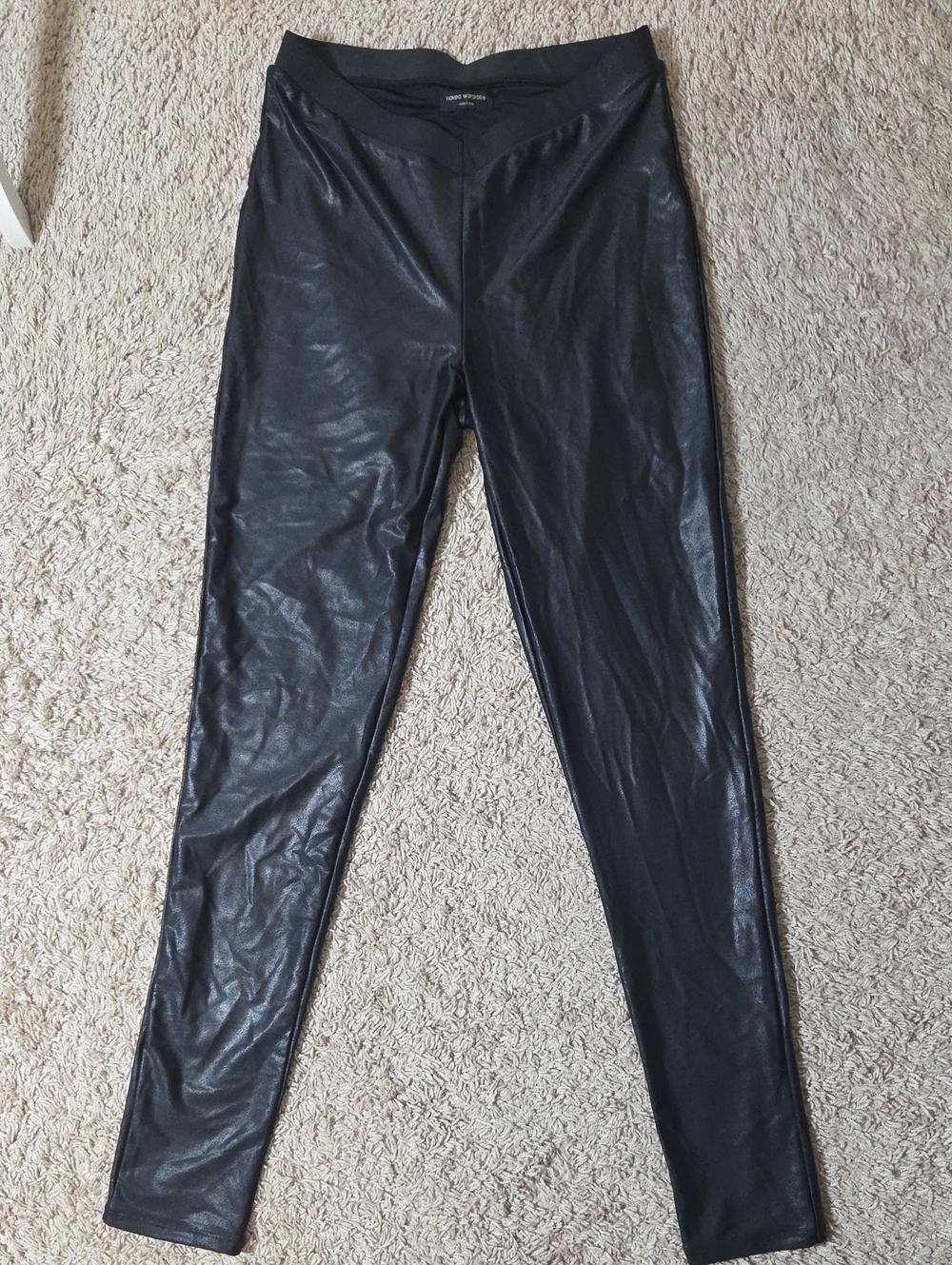 Naked Wardrobe Black Faux Leather Leggings, Lg